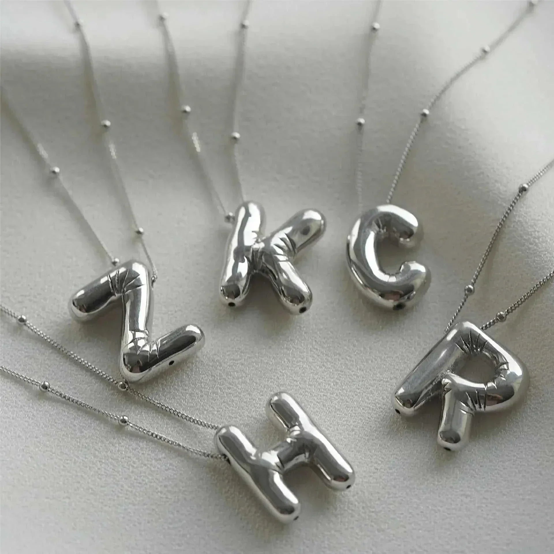 Bubble Letter Initial Necklace  Smooth  Stainless  Steel Golden/Silver