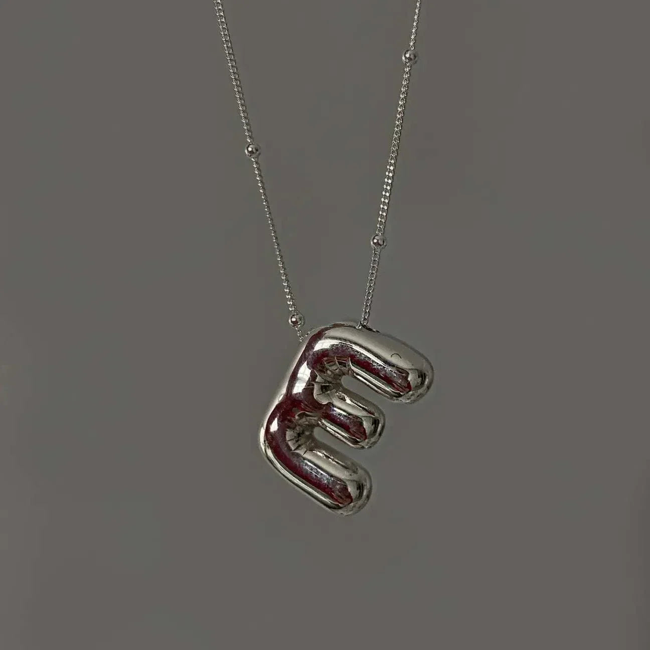 Bubble Letter Initial Necklace  Smooth  Stainless  Steel Golden/Silver