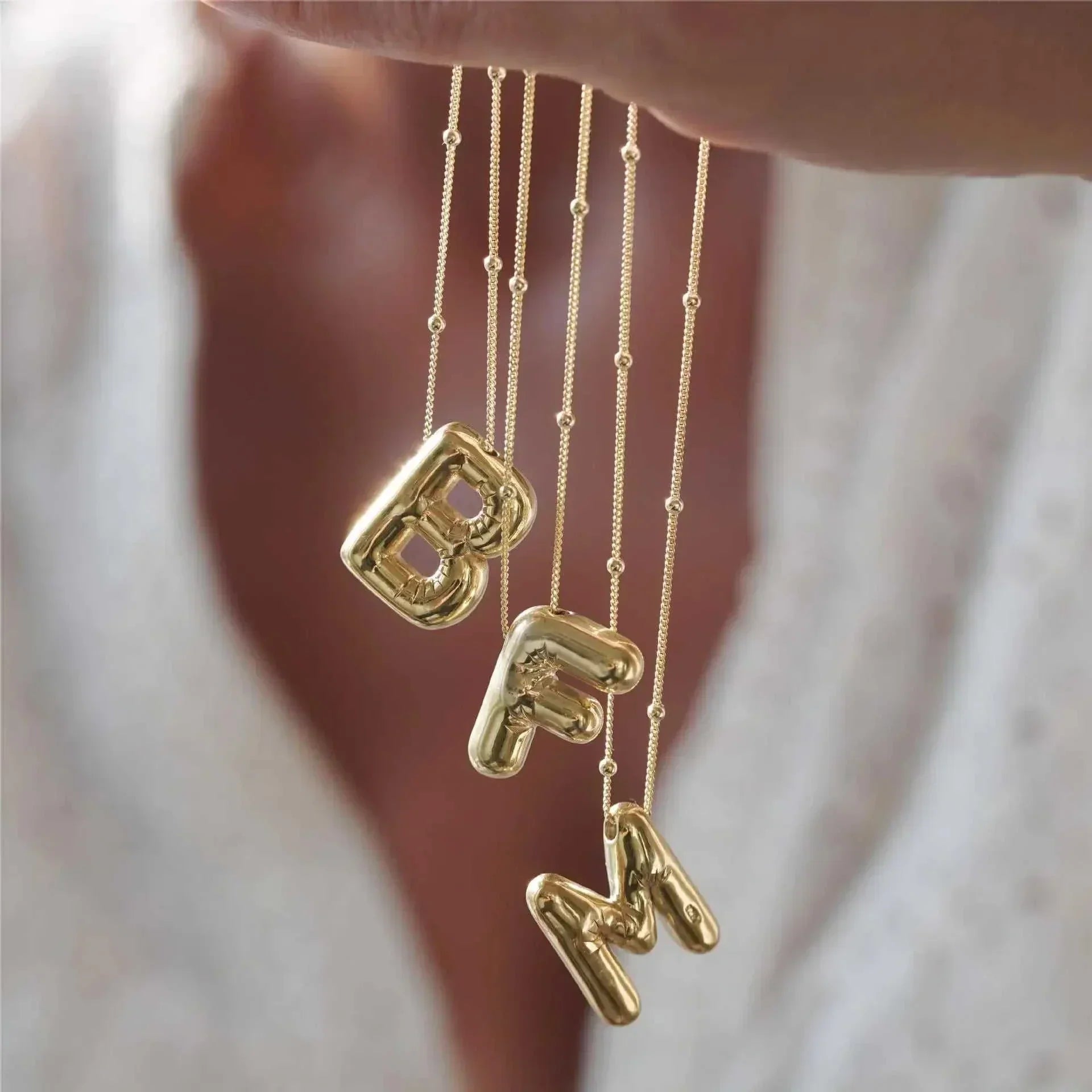 Bubble Letter Initial Necklace  Smooth  Stainless  Steel Golden/Silver