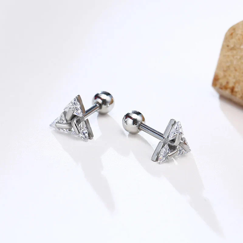 Triangle Cubic Zircon Stud Earrings for Men & Women 