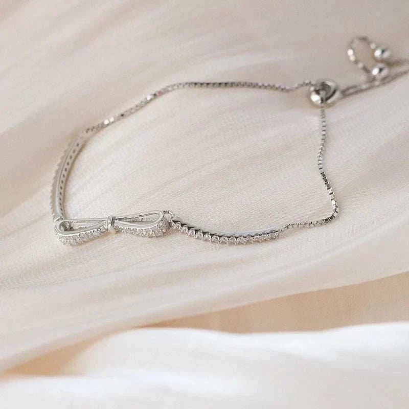 Bow Bracelet, Zircon Bow Bracelet, Adjustable Dainty,  Classy Bracelet