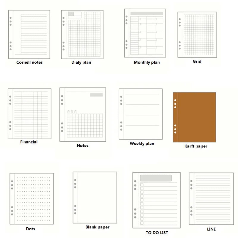 A5/A6/A7 Paper Refill Agenda Planners Diary Monthly Weekly 45 Binder Sheets Six Hole envelope zip pouch Office School Stationery