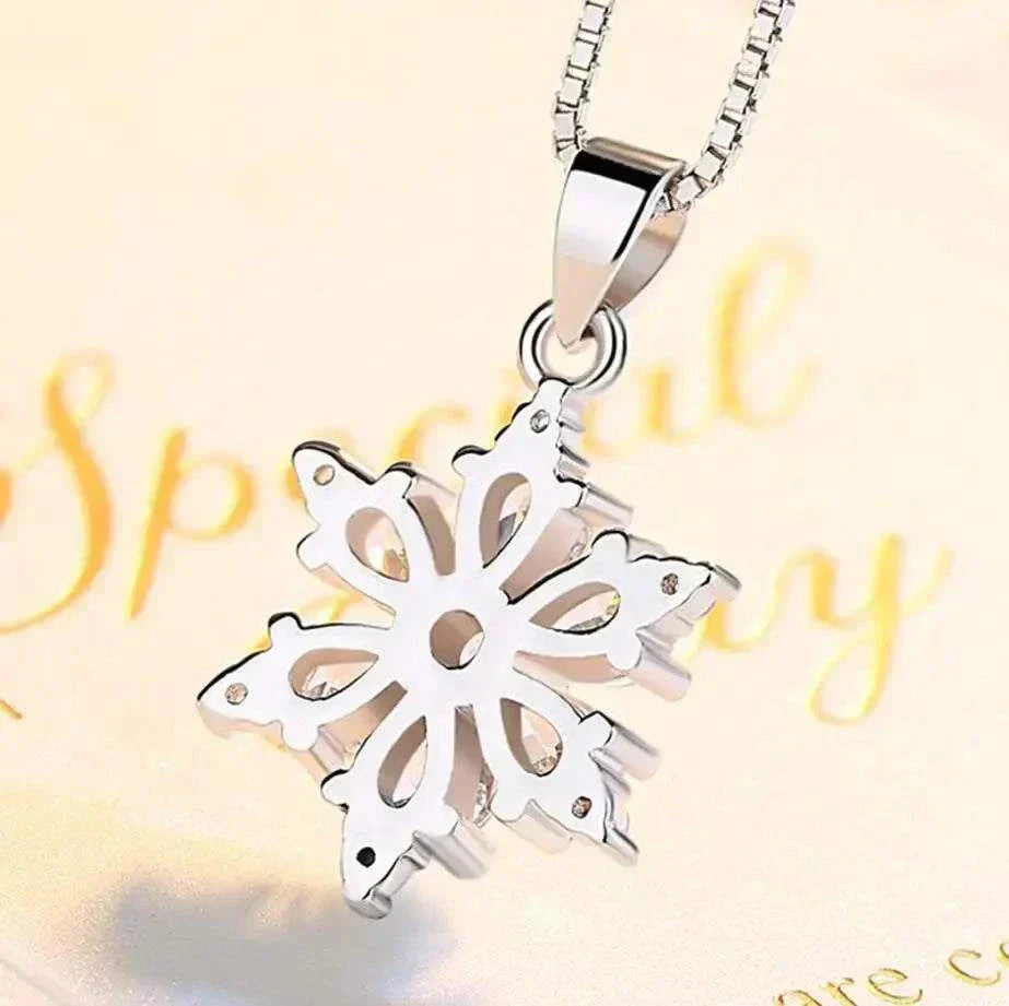 Snowflake Pendant Necklace, 925 Sterling Silver AAA Zirconia