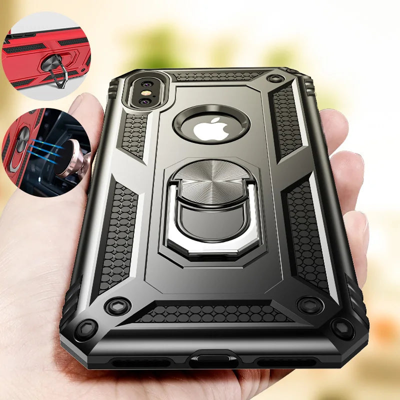 Magnetic Ring Shockproof Armor Case for iPhone X/XS/Max/XR/7/6/Plus