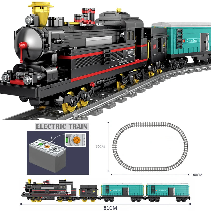 KAZI HIGH-TECH Battery Powered Electric Classic Train City Rail  motor Building Blocks Bricks Boys Toys For kids