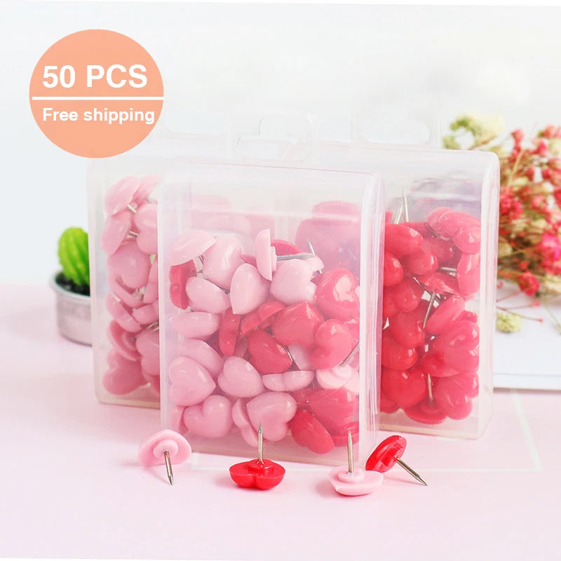 TUTU Heart shape 50pcs Plastic Quality Cork Board Safety Colored Push Pins Thumbtack Office School Accessories Supplies H0001
