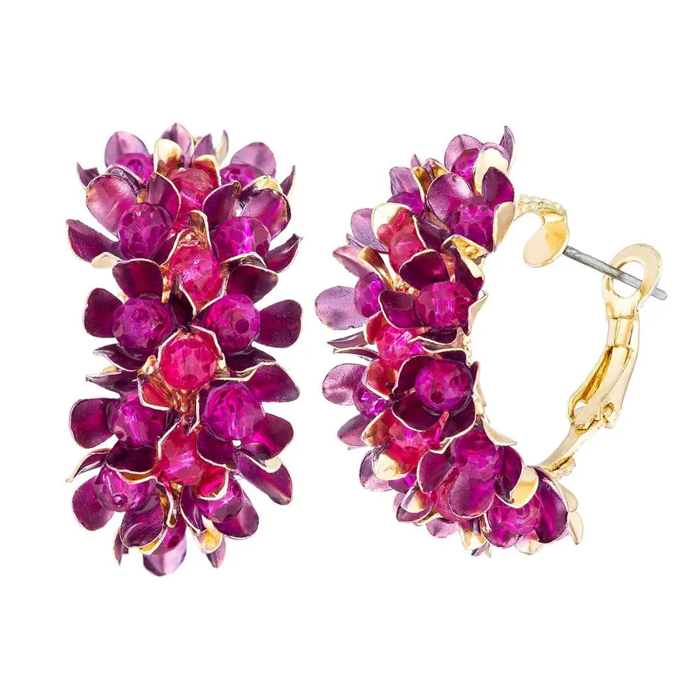 Wgoud Colorful Metal Flower Hoop Earrings - Fashion Floral Jewelry for Women