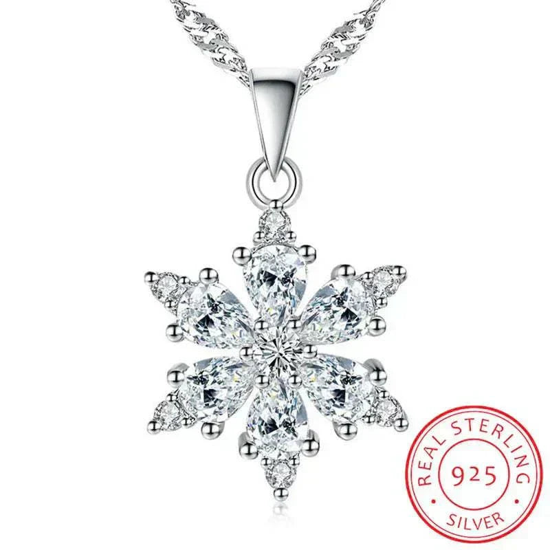 Snowflake Pendant Necklace, 925 Sterling Silver AAA Zirconia