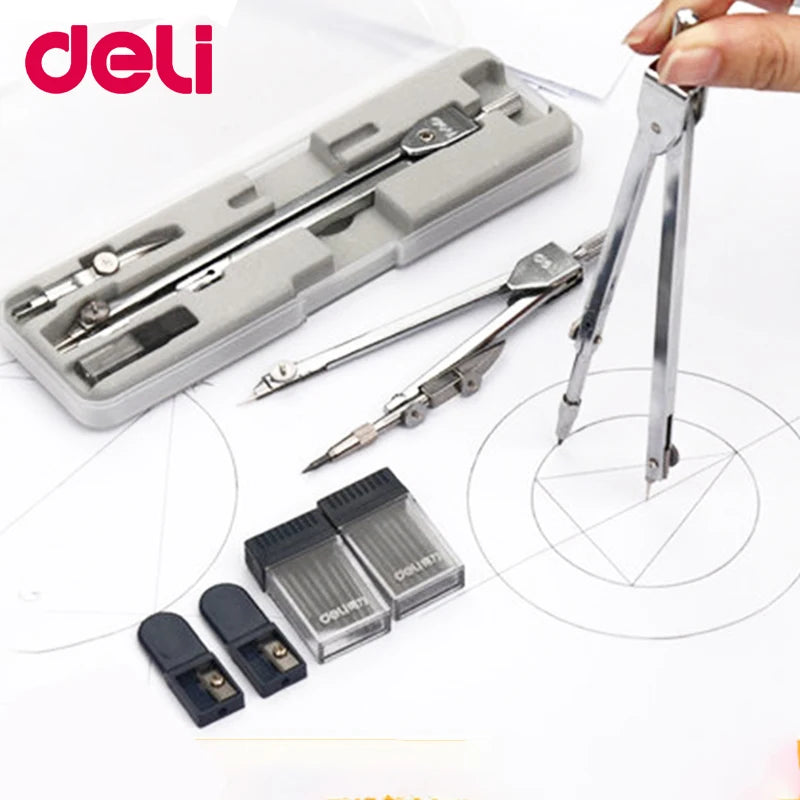 Deli Stainless Steel Multifunctional Drafting Drawing Compass Math Geometry 2/4/5/6 pcs/set Circles Tool Durable School Supplies