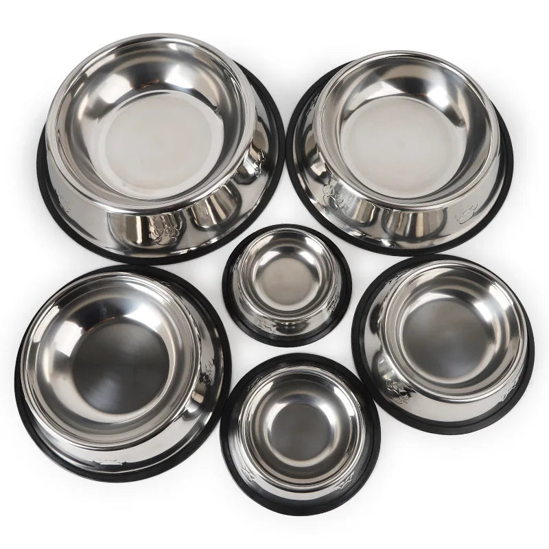 Stainless Steel dog bowl Quality Paw Skidproof  Dog Bowl - 6 Sizes