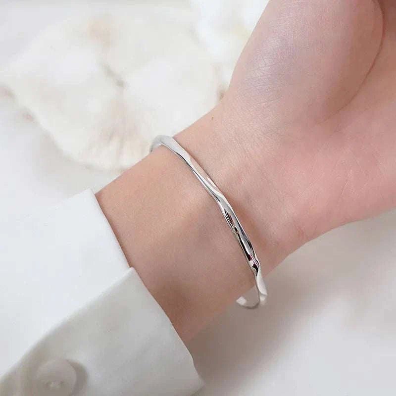 Adjustable Bangle - ANENJERY Silver Irregular Open Cuff Bracelet