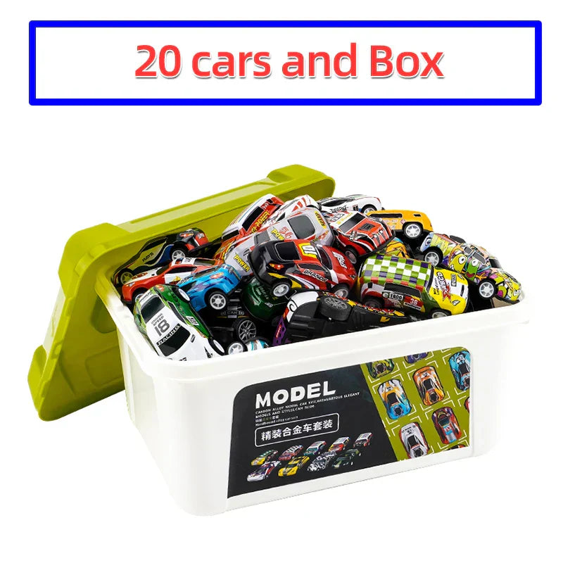 Small toy cars metal, 20Pcs Alloy Racing Cars Storage Box, Rebound Car