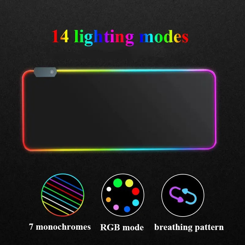 RGB Luminous Pure Black Mousepad Thickened Mouse Pad Large Table Pad Encrypted Anti Skid Super Large Video Game Office