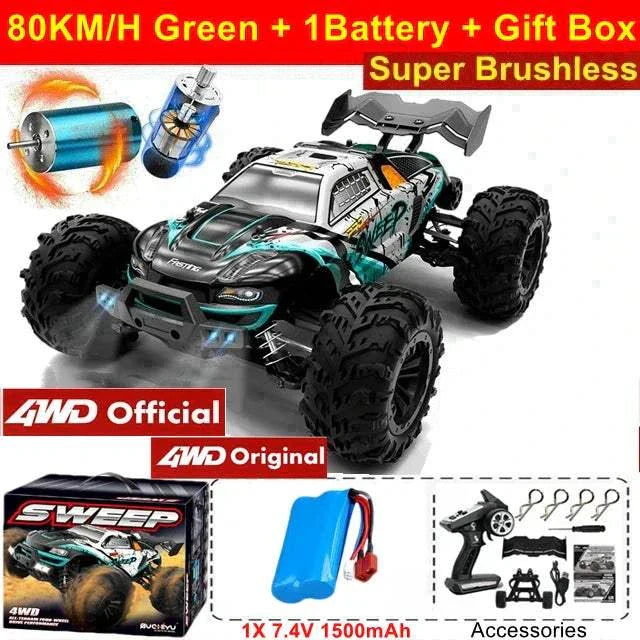 4WD RC Car 1:16 80KM/H Brushless Car Off Road High Speed Toy Kids