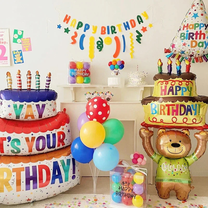 Large 3-Layer Birthday Cake Balloon - Party Foil Decoration & Photo Props