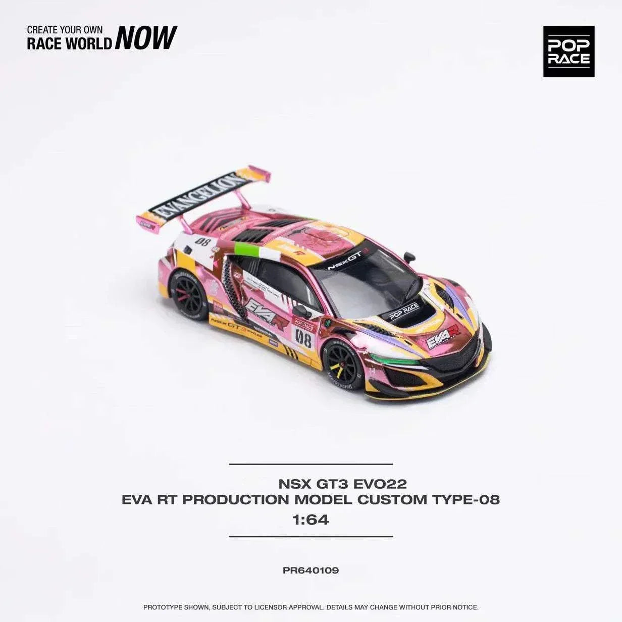 Nascar Diecast car NSX GT EVO R EVA PinkYellow, 1:64 POP  Race  Model