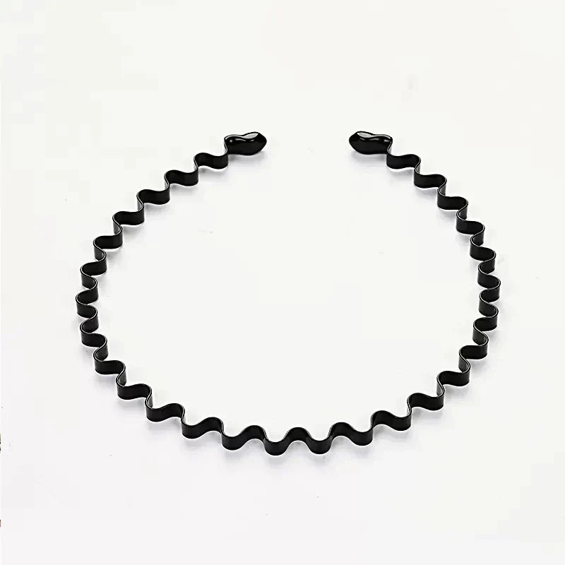 Wavy Headbands - Unisex Black Elastic Non-Slip Metal Wavy Headbands