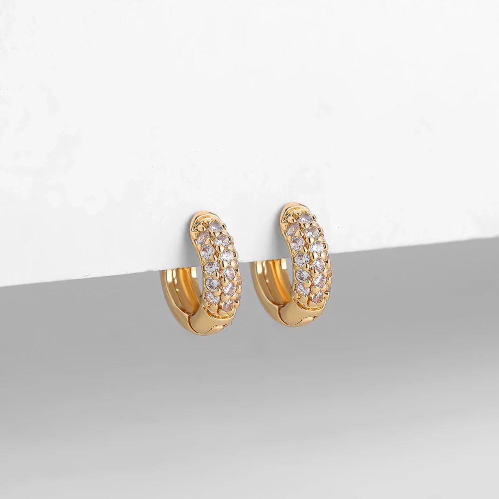 Gold Huggie Earrings with CZ Zircon - Minimalist Hoop Jewelry