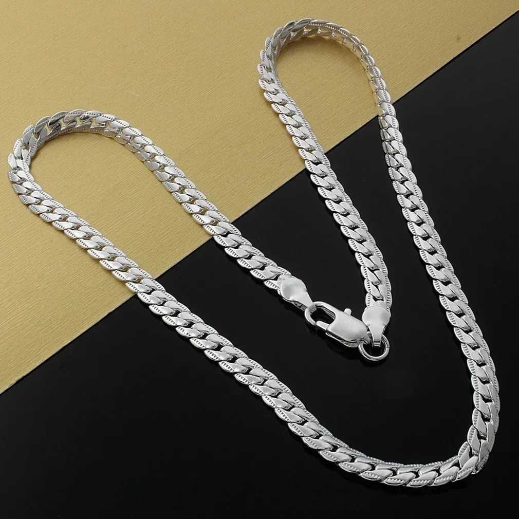 Silver Chain Necklace, 925 Sterling Silver 6MM For Women Men Fashion  