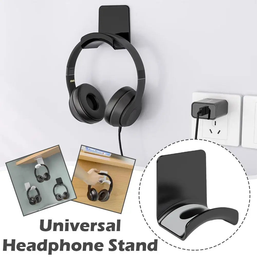 Universal Headphone Stand Adhensive Plastic Wall Mount Hanger Under Desk Headset Rack Holder Support For Gaming Earphone Bracket