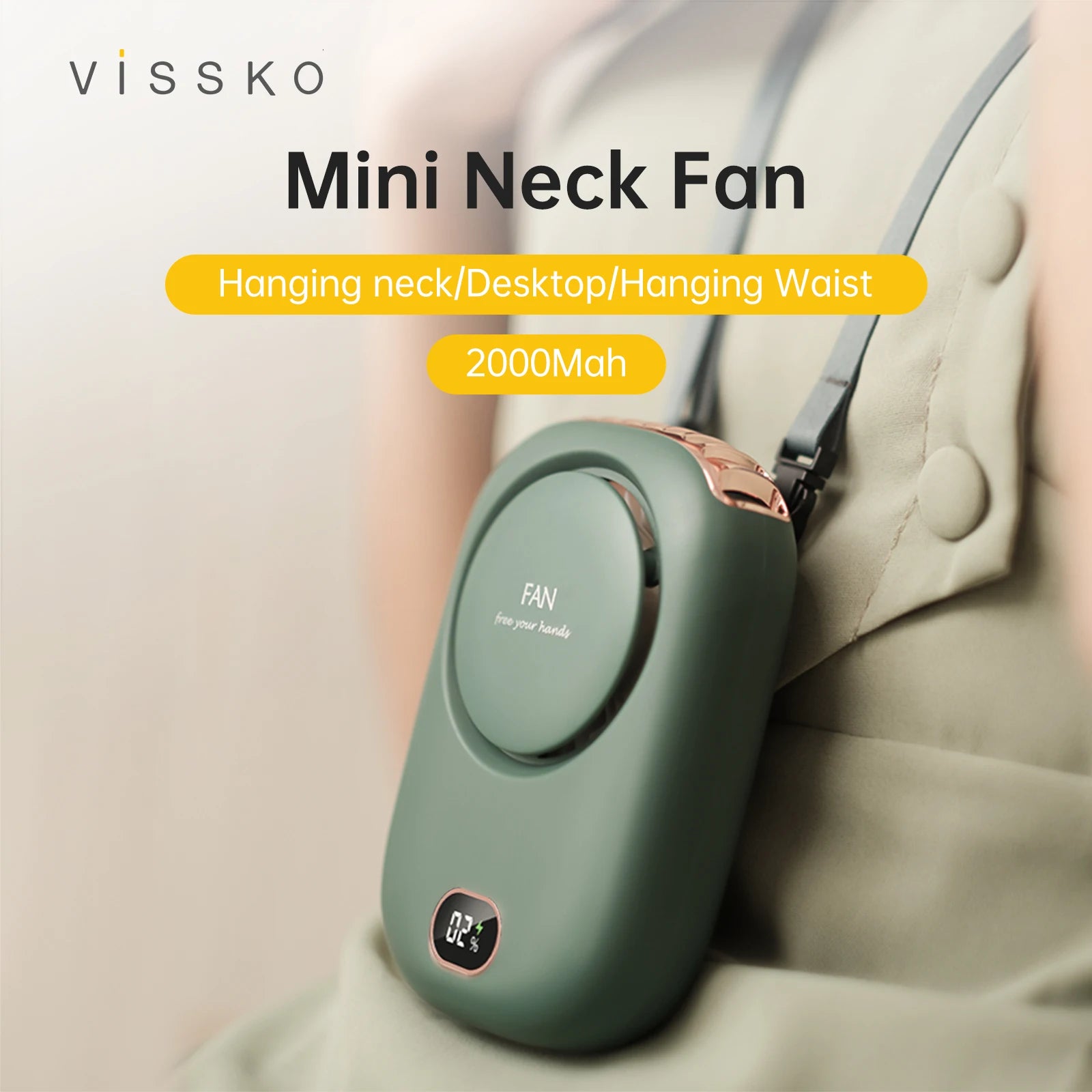 Vissko Portable Hanging Neck Fan Mini Fans with Adjustable Lanyard Bladeless USB Rechargeable Sports Cooling Fan for Kids Travel