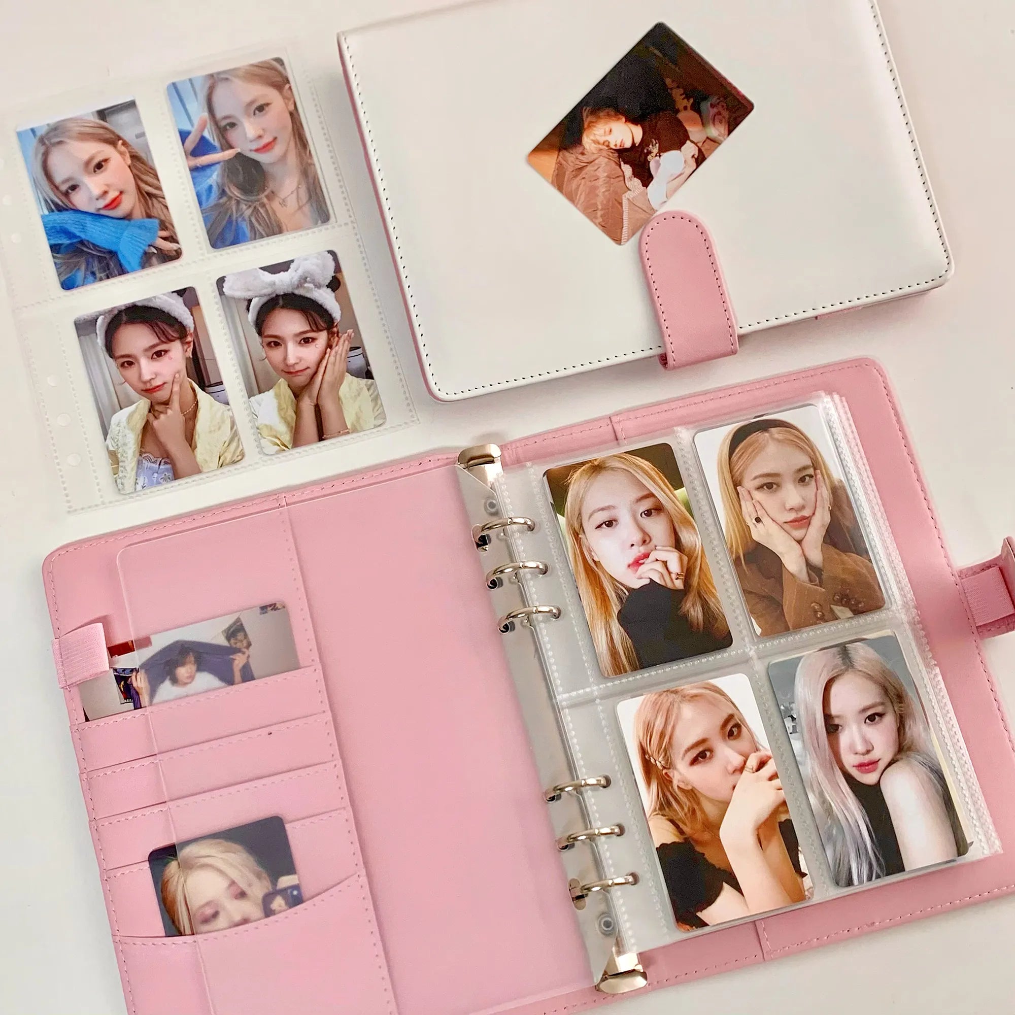 Candy Color A5 Pu Leather Binder Photocards Cover Cute Kpop Loose-leaf Collect Book Photo Cards Album Storage Book Stationery