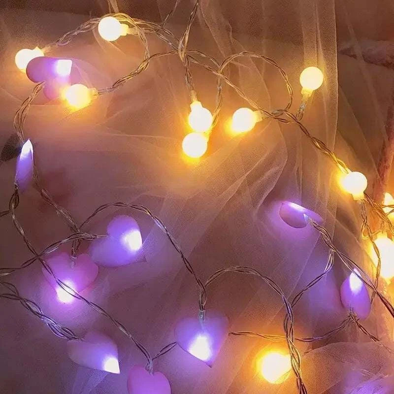 Pink String Lights, 10/20 LED Heart Lights, Cotton Wedding Party Decor