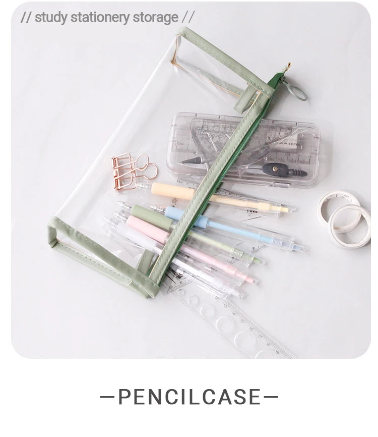 Transparent Pencil Case Large Capacity Simple Pen Bag Kawaii Cosmetic Bag School Study Stationery Office Supplies