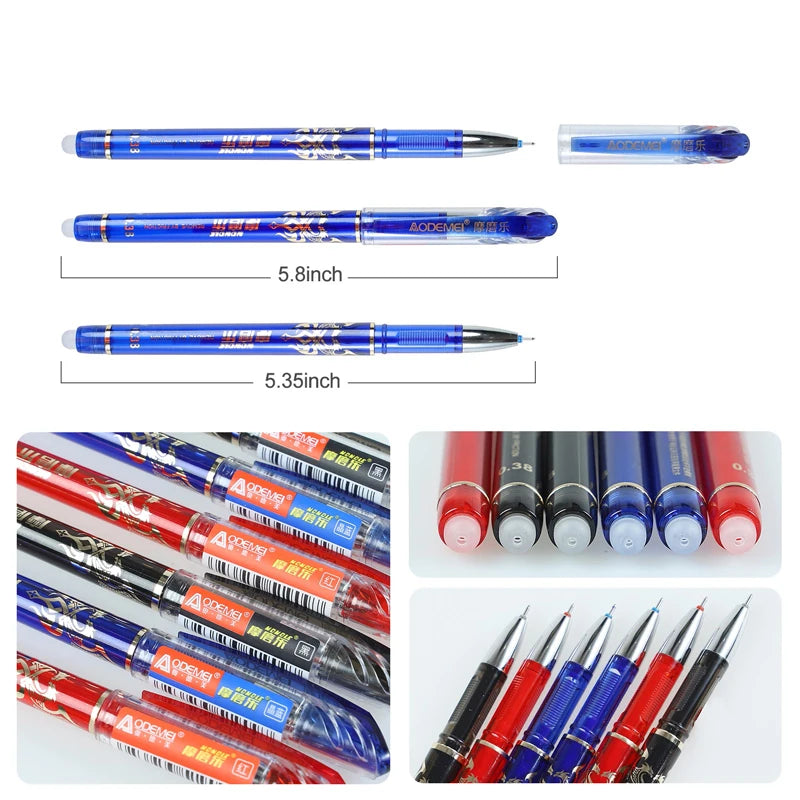 57Pcs/Set Erasable Gel Pens Black Blue Refill Rod 0.5mm Ballpoint Pen Washable Handle School Office Writing Supplies Stationery