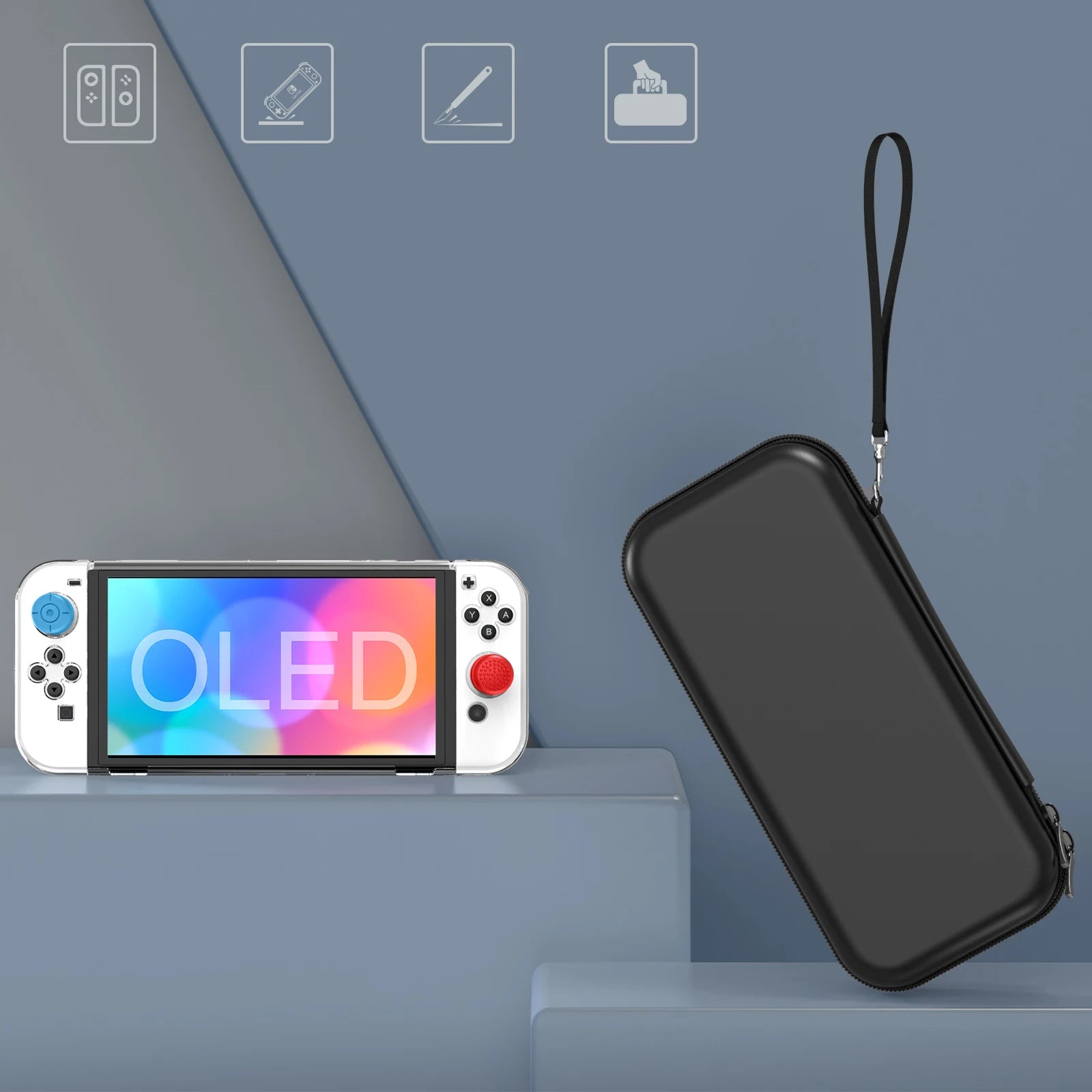 Switch OLED Model Carrying Case 9 in 1 Accessories Kit 