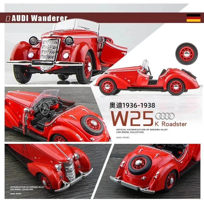 1:32 AUDI WANDERER W25K Classic Alloy Open Car Model Diecasts Metal Toy Vehicles Car Model Sound and Light Collection Kids Gift