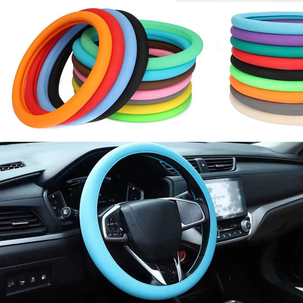 Car Summer Universal Silicone Steering Wheel Cover Elastic Glove Cover Texture Soft Multi Color Auto Decoration DIY Accessories