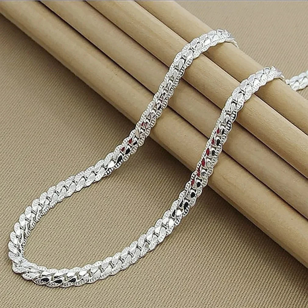 Silver Chain Necklace, 925 Sterling Silver 6MM For Women Men Fashion  