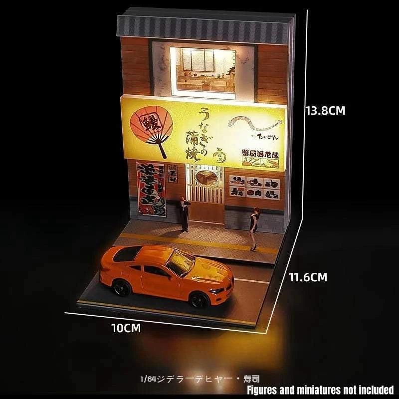 1/64 Car Garage Miniature Scene Figure Dolls City Streetscape Model, Suitable for 1:64 JKM CCA Mini Car PVC Collection Gift