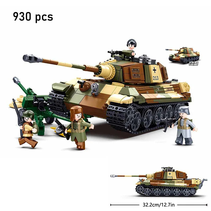 Airplane Model Toys Bomber: Military Panzer Tank & WW2 Aircraft Blocks