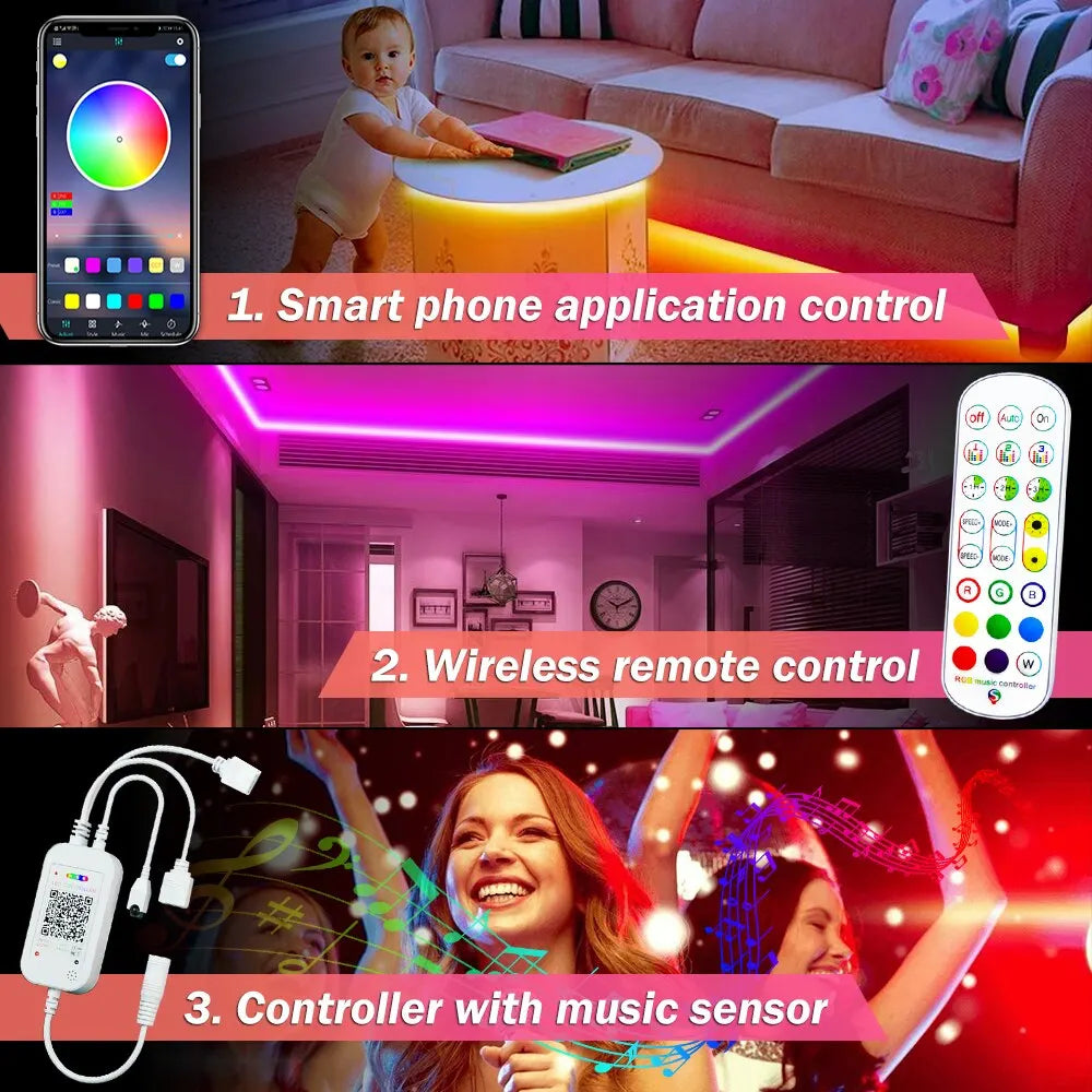 LED Light With 20 Meter Music Synchronization, Application Control With Remote Control, LED RGB Light With Bedroom LED Light