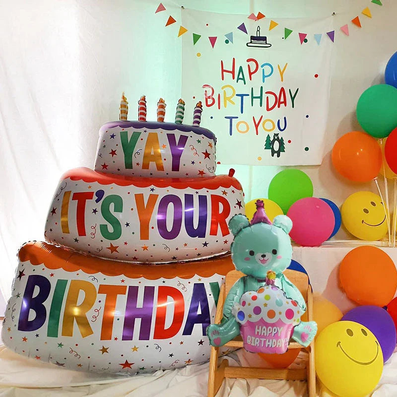 Large 3-Layer Birthday Cake Balloon - Party Foil Decoration & Photo Props