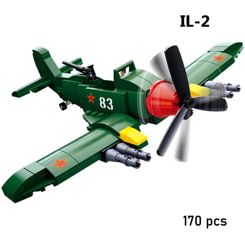 Airplane Model Toys Bomber: Military Panzer Tank & WW2 Aircraft Blocks