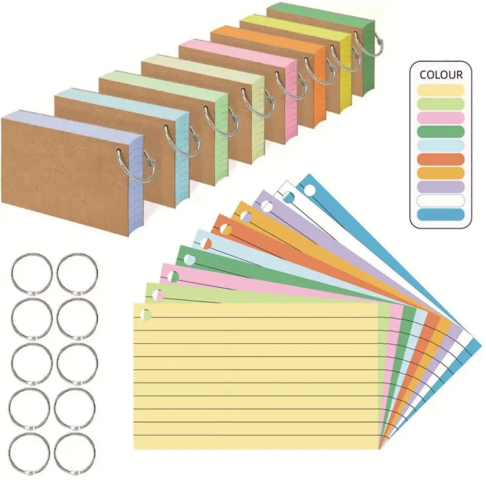 50Pcs Binder Horizontal Line Memo Book Loose-Leaf Index Cards Flash Cards Small Revision Cards for Study Office NotePads