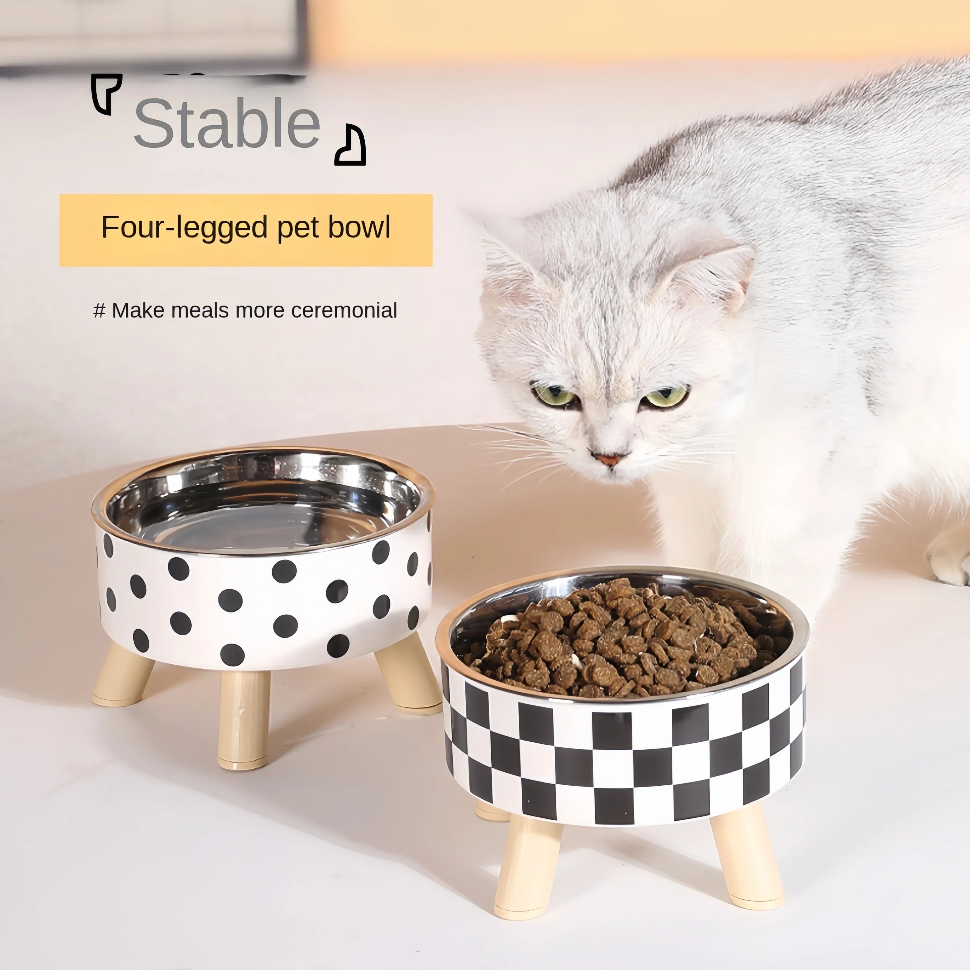 Elevated Cat Feeder Bowl - Anti-Choking Raised Stand for Food & Water