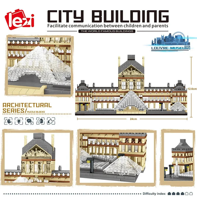 Lezi 8040 Paris Louvre Museum Mini Building Blocks - 3D DIY Model Toy