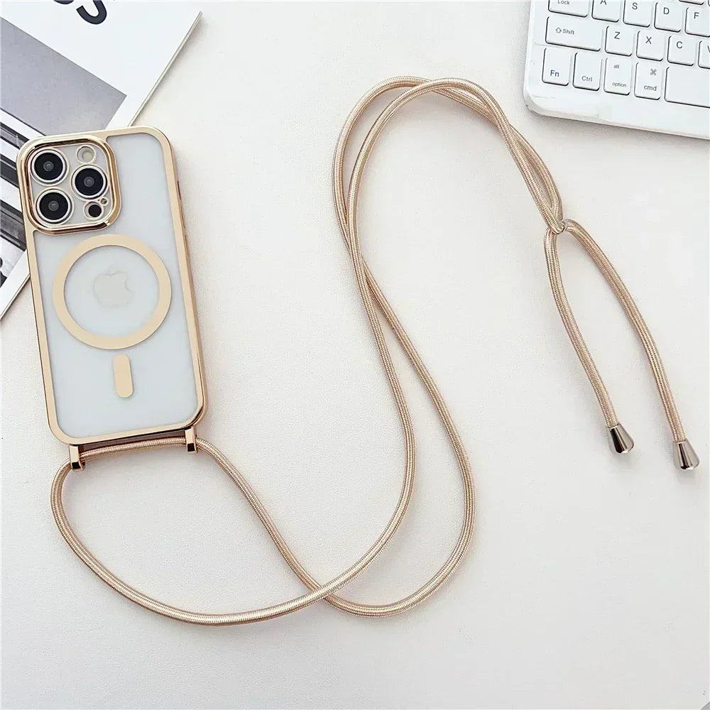 Crossbody Lanyard Phone Case for iPhone 15-11 - Plating Clear with MagSafe Compatibility