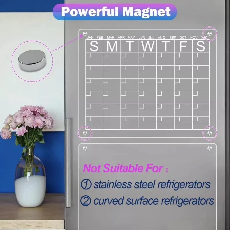 Fridge Magnet Sticker Clear Acrylic Calendar Weekly Planner Magnetic Schedule Reusable Board Fridge Message Menu Gadgets
