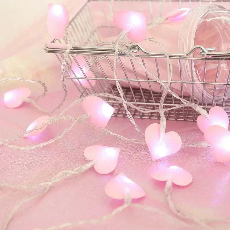 Pink String Lights, 10/20 LED Heart Lights, Cotton Wedding Party Decor