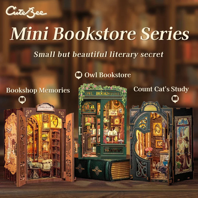 Cutebee Book Nook Kit - Miniature Dollhouse with Light for Retro Decor