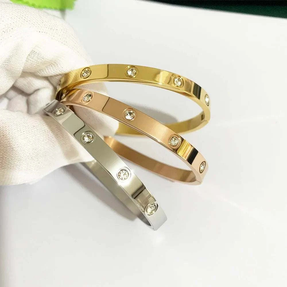 Steel bangle Stainless 2024 Gold Zircon Cross Nut Nail Bracelet 