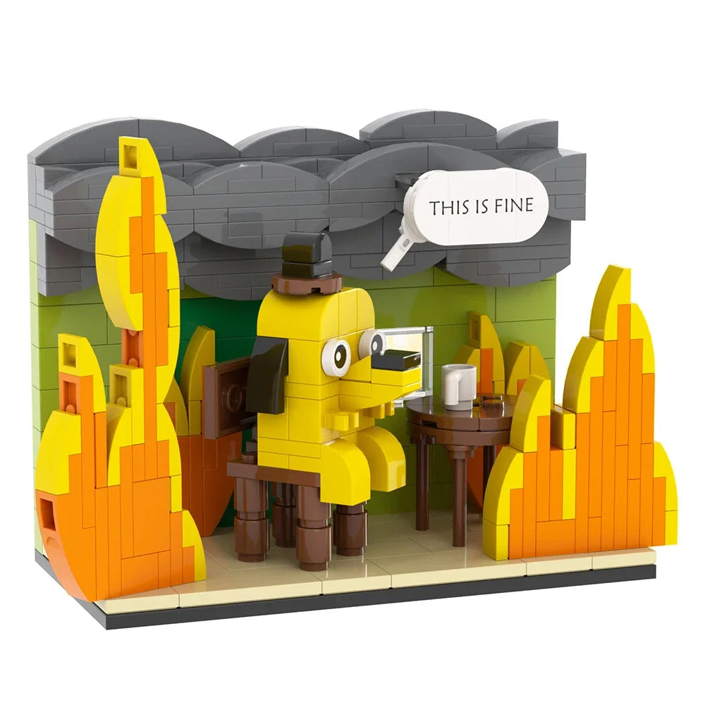  Building Block MOC "This is Fine" Dog Building Kit Cartoon Fire Meme