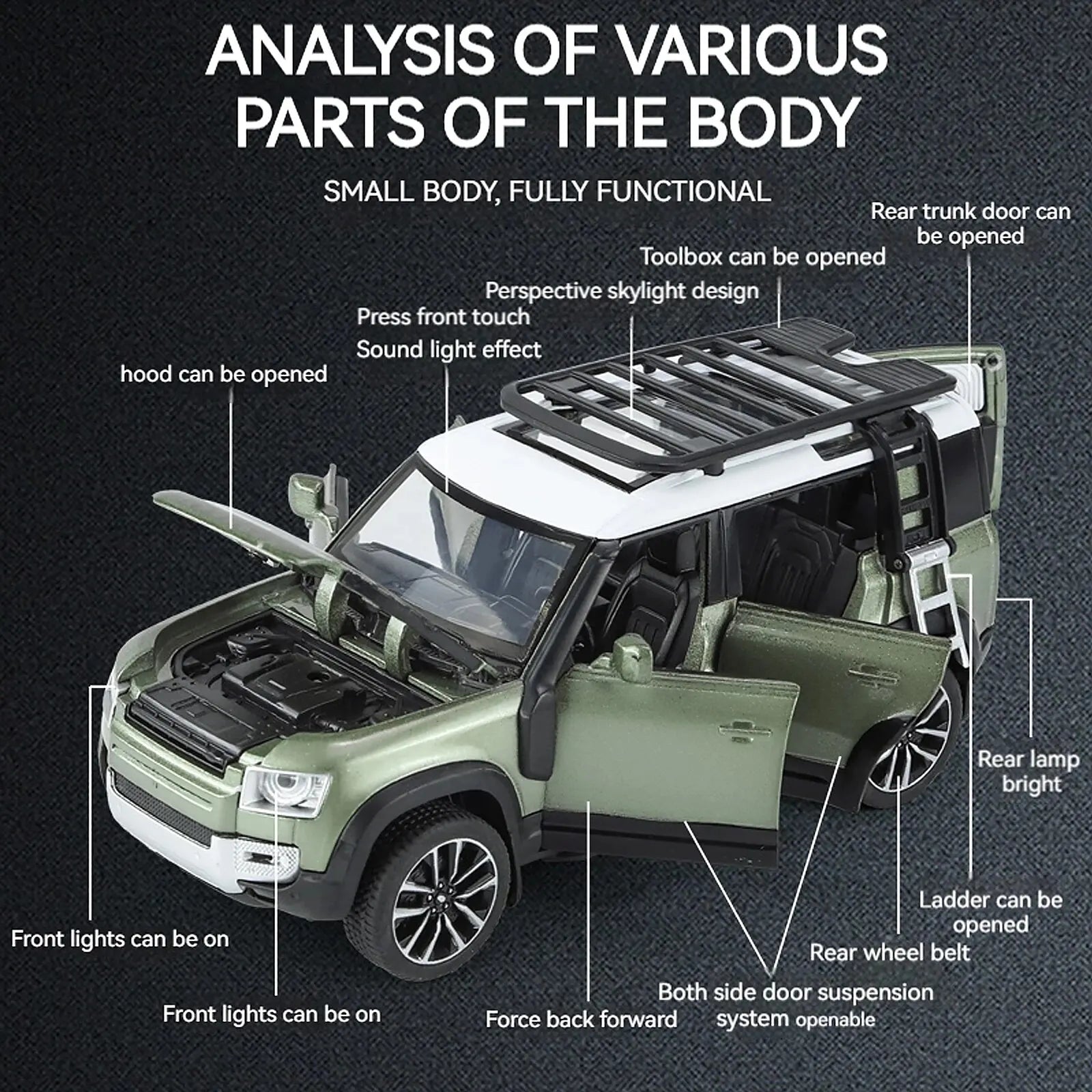 Miniature Car Model, 1/32 Pullback Toy Land Rover New Defender, Sound