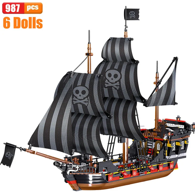 Black Pearl Pirate Ship Big Building Blocks - Enlighten Ideas