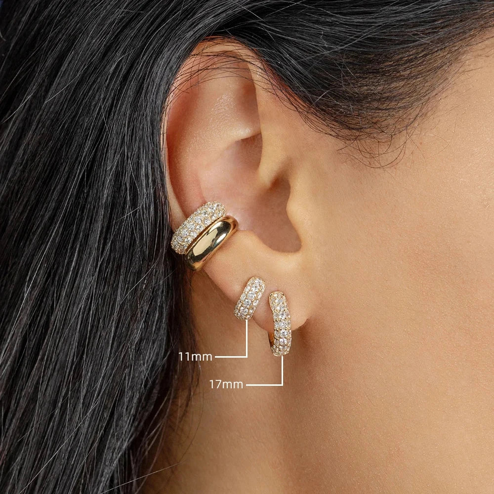 Gold Huggie Earrings with CZ Zircon - Minimalist Hoop Jewelry